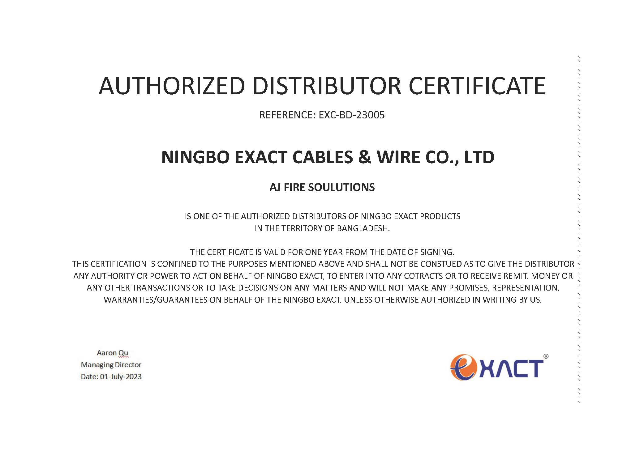 Authorised Partner Certificate
